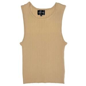 Amanda Maria Nude Tan High Neck Ribbed Tank Top Size Medium